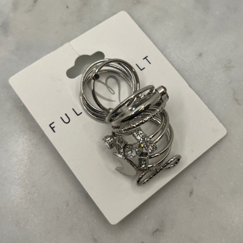 PacSun Full Tilt Ring Stack Silver Tone Moon Infinity Crystal New Jewelry Size 6